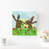 かわいいお洒落動物をあさる スクエア壁時計 (ホーム)