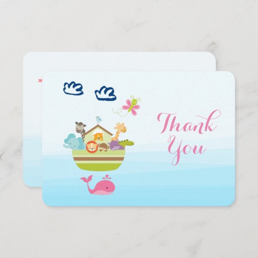 かわいいお洒落動物園の動物アーク赤ちゃんシャワー感謝してい 招待状 (正面/裏面)