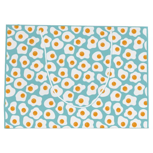 かわいいお洒落卵黄模様(ティール（緑がかった色）ブルー) ラージペーパーバッグ (裏面)
