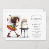 かわいいお洒落女の子の誕生日パーティー 招待状 (正面/裏面)