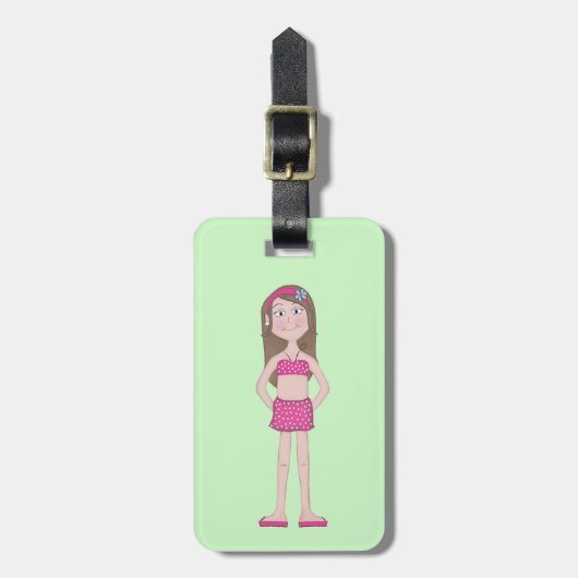 かわいいお洒落女の子らしい女の子漫画スケッチ ラゲッジタグ (正面縦)