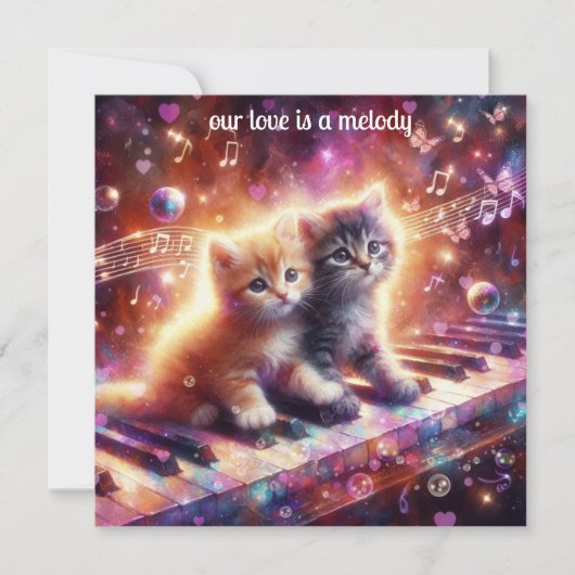 かわいいお洒落子猫ミュージカルピアノバレンタイン シーズンカード (正面)