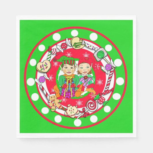 かわいいお洒落小人クリスマス スタンダードランチョンナプキン (正面)
