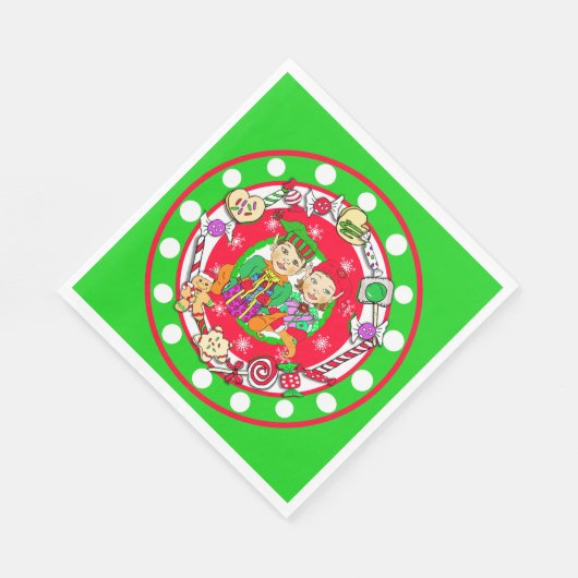 かわいいお洒落小人クリスマス スタンダードランチョンナプキン (角)
