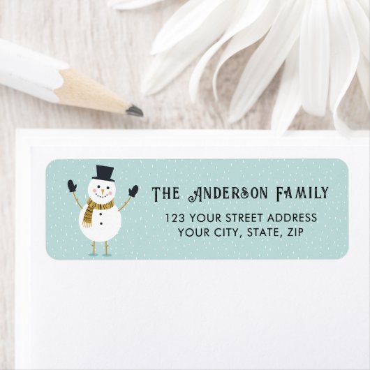 かわいいお洒落幸せな笑顔の雪だるまアドレス ラベル (インサイチュ)