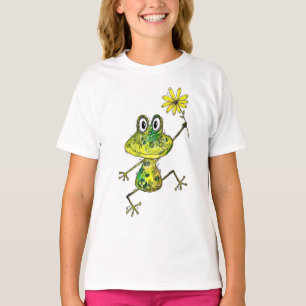 かわいいお洒落幸せな蛙 Tシャツ
