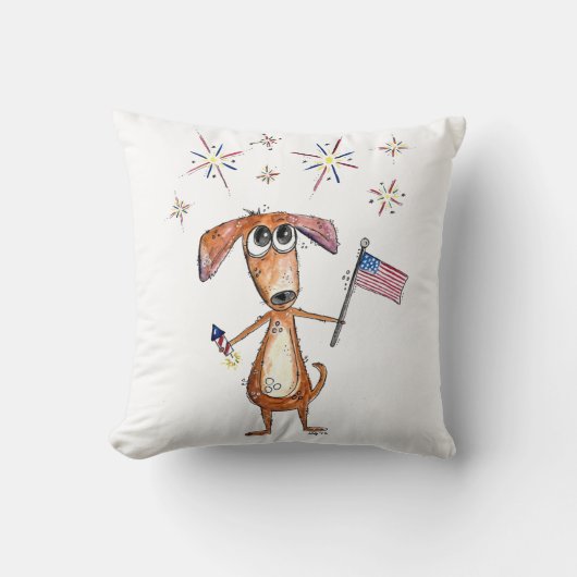 かわいいお洒落愛国犬（旗つき） クッション (正面)