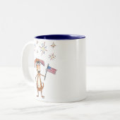 かわいいお洒落愛国犬（旗つき） ツートーンマグカップ (正面左)