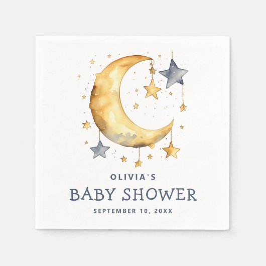 かわいいお洒落月&星の天の赤ちゃんシャワー スタンダードカクテルナプキン (正面)