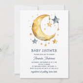 かわいいお洒落月&星の天の赤ちゃんシャワー 招待状 (正面)