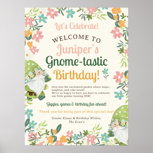 かわいいお洒落格言ファースト誕生日へようこそ ポスター (正面)