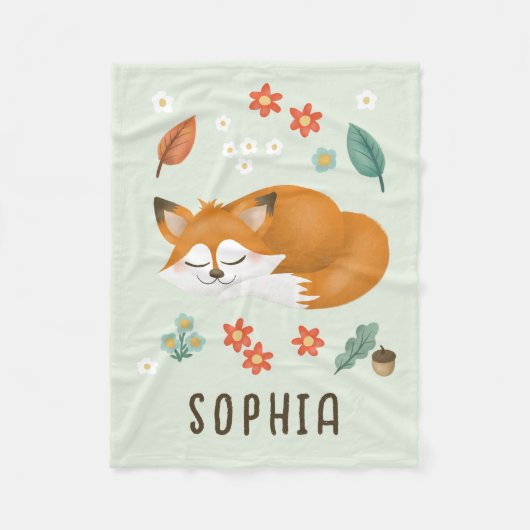 かわいいお洒落森キツネキッズ秋 フリースブランケット (正面)