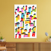 かわいいお洒落水彩住宅 キャンバスプリント (インサイチュ (リビング))