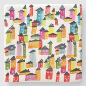 かわいいお洒落水彩住宅 ストーンコースター (正面)