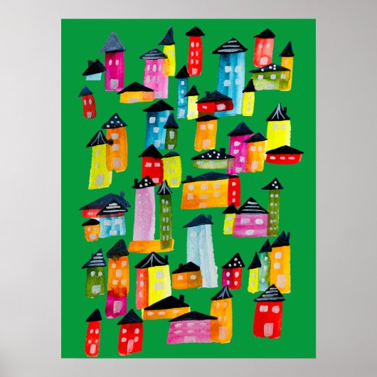 かわいいお洒落水彩住宅 ポスター (正面)