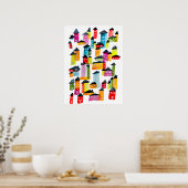 かわいいお洒落水彩住宅 ポスター (キッチン)