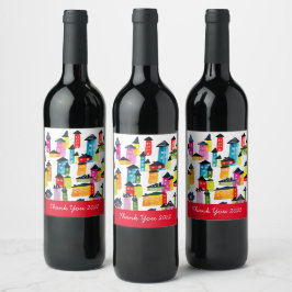 かわいいお洒落水彩住宅 ワインラベル