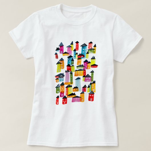 かわいいお洒落水彩住宅 Tシャツ (デザイン正面)