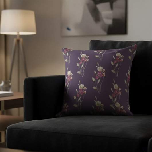 かわいいお洒落水彩花模様（紫） クッション