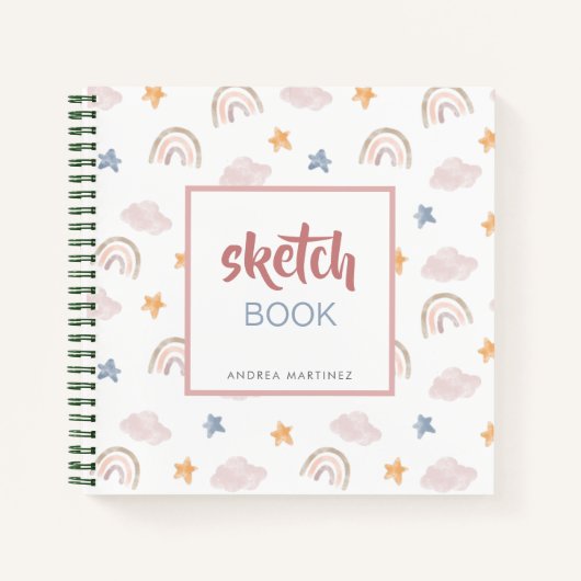 かわいいお洒落水彩虹のスケッチブック ノートブック (正面)