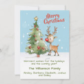 かわいいお洒落水色トナカイのクリスマスツリー シーズンカード (正面)