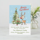 かわいいお洒落水色トナカイのクリスマスツリー シーズンカード (スタンド正面)