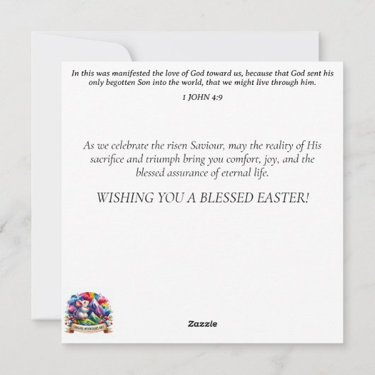 かわいいお洒落水色バニーイースターエッグ シーズンカード (裏面)