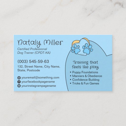 かわいいお洒落犬のトレーナー 名刺 (裏面)