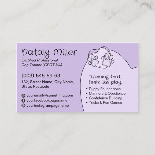 かわいいお洒落犬のトレーナー 名刺 (裏面)