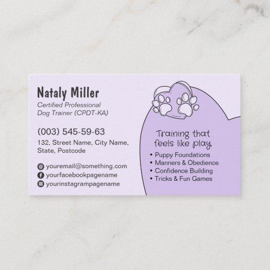 かわいいお洒落犬のトレーナー 名刺 (裏面)