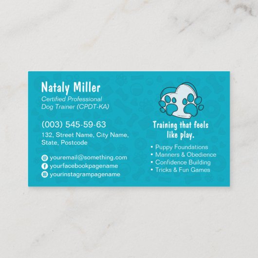 かわいいお洒落犬のトレーナー 名刺 (裏面)