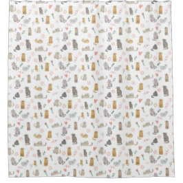 かわいいお洒落猫パターンイラストレーション シャワーカーテン