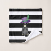 かわいいお洒落猫、ストライプ猫 バスタオルセット (ウォッシュタオル)