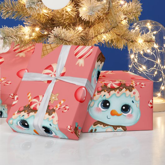 かわいいお洒落甘いトリートピンクと赤のクリスマス ラッピングペーパー