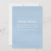 かわいいお洒落男の赤ちゃんシンプルデニムブルー 案内状 (裏面)