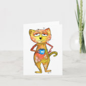 かわいいお洒落疲れた猫コーヒーを飲む カード (正面)