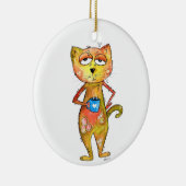 かわいいお洒落疲れた猫コーヒーを飲む セラミックオーナメント (右)
