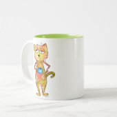 かわいいお洒落疲れた猫コーヒーを飲む ツートーンマグカップ (正面左)
