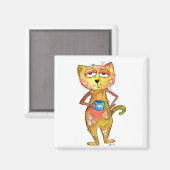 かわいいお洒落疲れた猫コーヒーを飲む マグネット (正面/裏面)