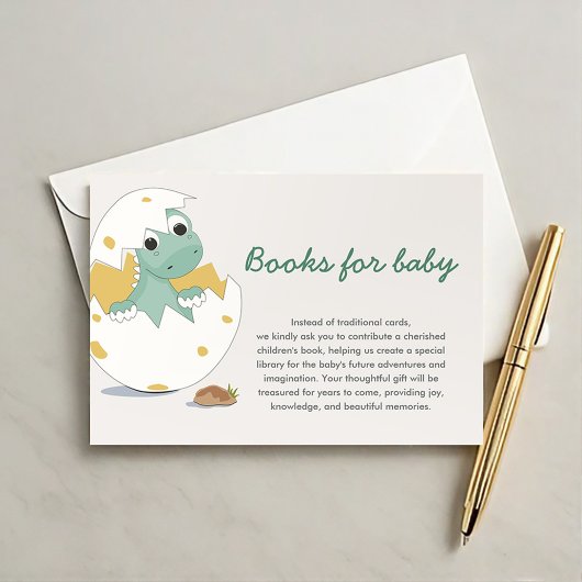 かわいいお洒落緑のベビーDinoブックリクエストの挿入 エンクロージャーカード