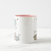 かわいいお洒落編み物おもしろいおばあちゃん ツートーンマグカップ (中央)