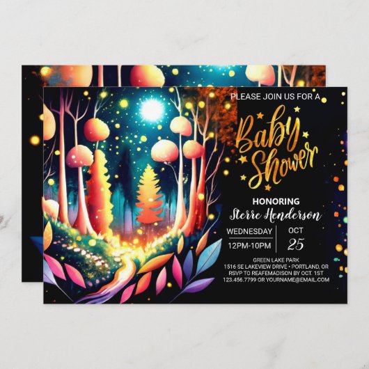 かわいいお洒落編集可能なホタル赤ちゃんシャワー 招待状 (正面/裏面)