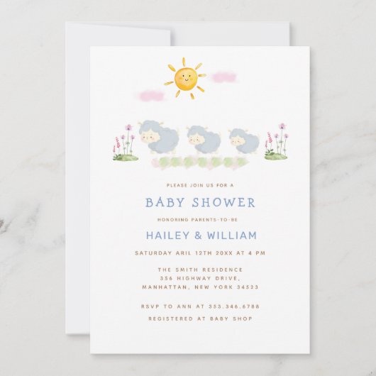 かわいいお洒落羊の赤ちゃんシャワー 招待状 (正面)