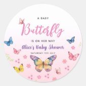 かわいいお洒落蝶の女の子ピンクの赤ちゃんシャワー ラウンドシール (正面)