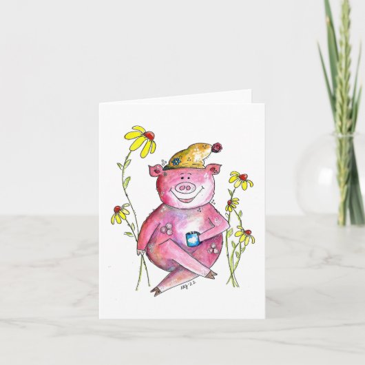 かわいいお洒落豚のコーヒー カード (正面)