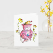 かわいいお洒落豚のコーヒー カード (黄色い花)