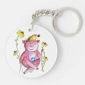 かわいいお洒落豚のコーヒー キーホルダー (裏面)