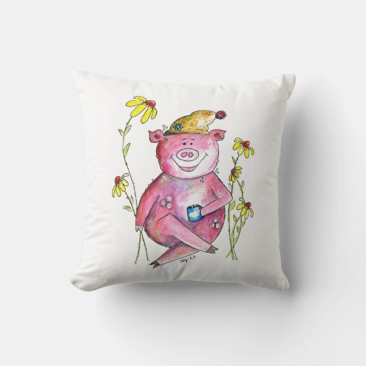 かわいいお洒落豚のコーヒー クッション (正面)