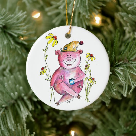 かわいいお洒落豚のコーヒー セラミックオーナメント (ツリー)