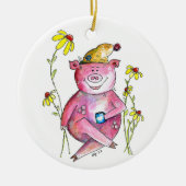 かわいいお洒落豚のコーヒー セラミックオーナメント (正面)